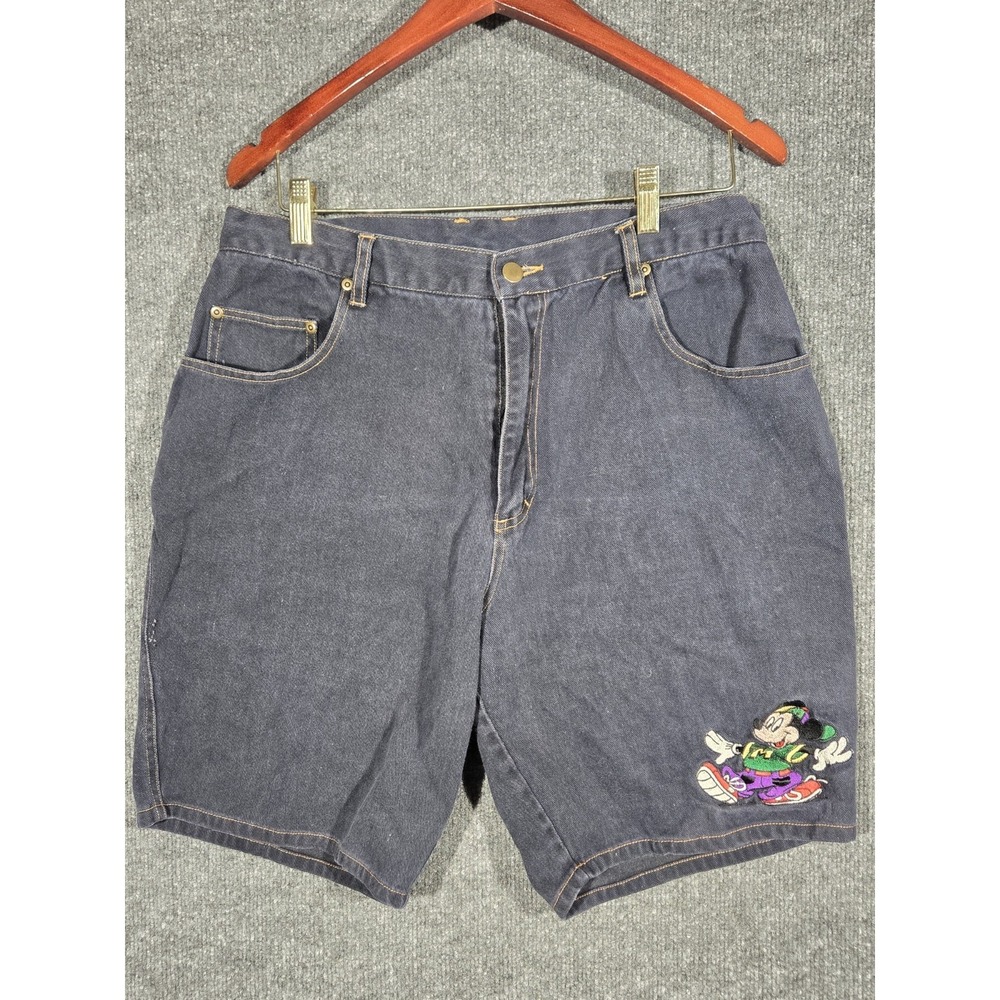 Vintage Disney Mickey Mouse Denim Shorts 36 Dark Wash Embroidered 90s Y2K Mens